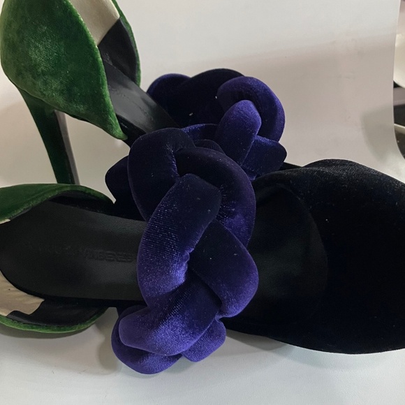 Marco de Vincenzo velvet green black purple heel braided strap hi heel size 38 - Picture 7 of 7
